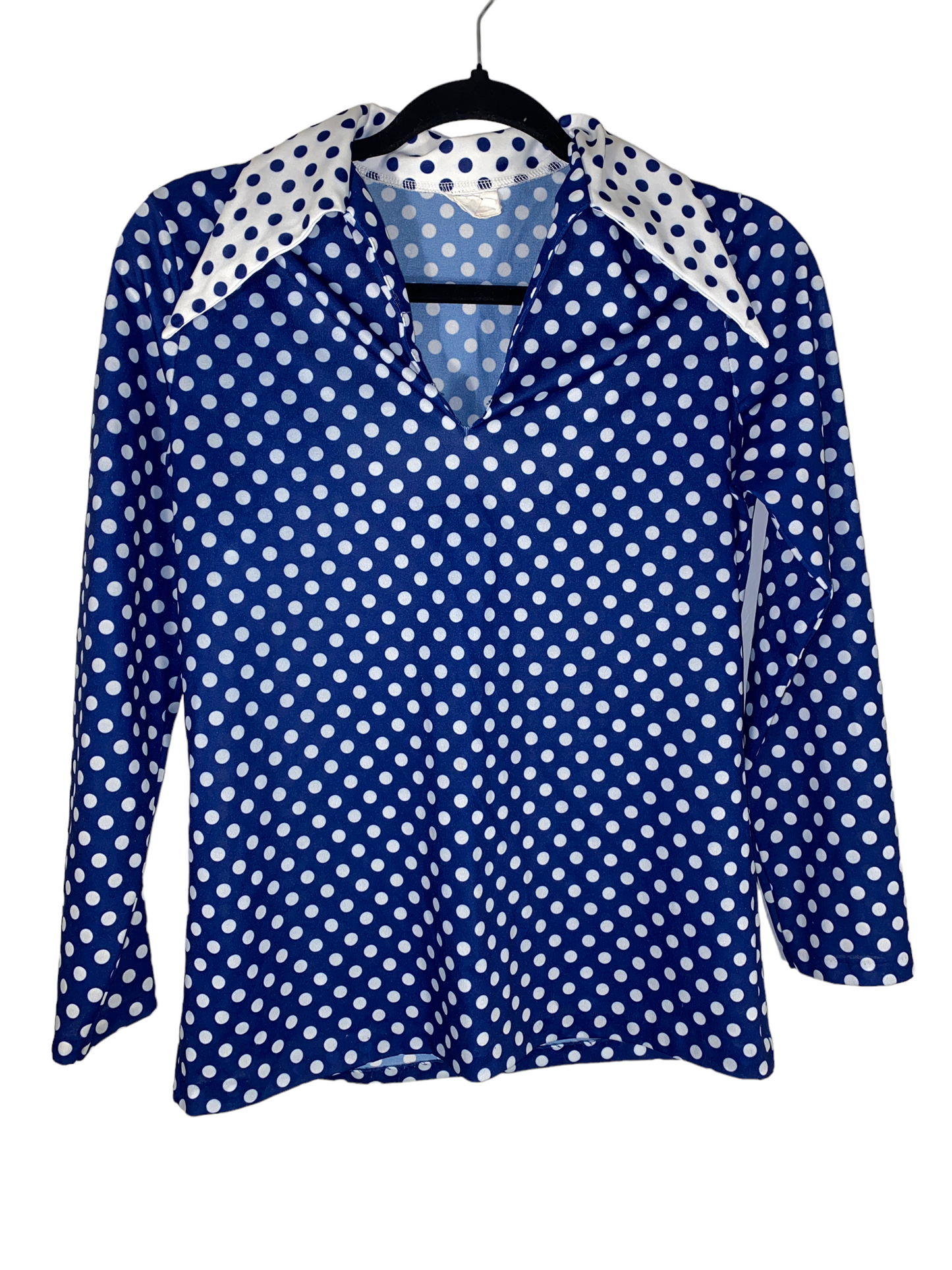 1970s Dagger Wide Lapel Polka Dot Blouse