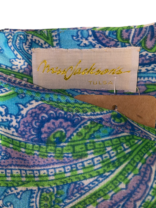 1970s Satin Style Paisley Print Dress by Miss Jackson's of Tulsa (L)
