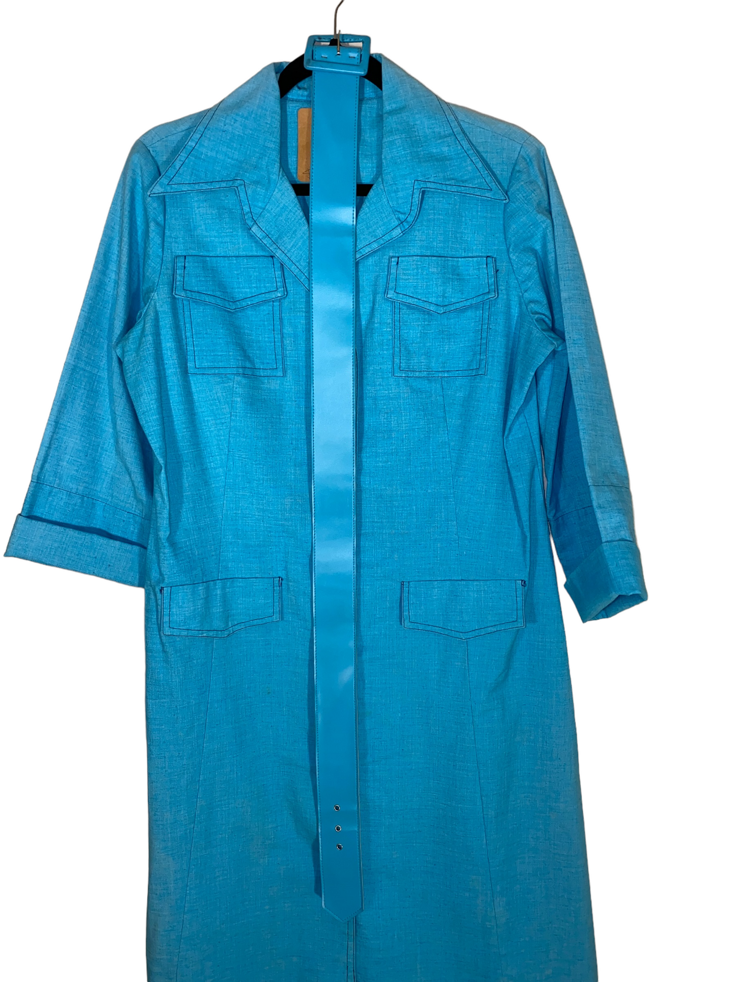 1970s Wide Lapel Midi Dress w Matching Belt (XL)