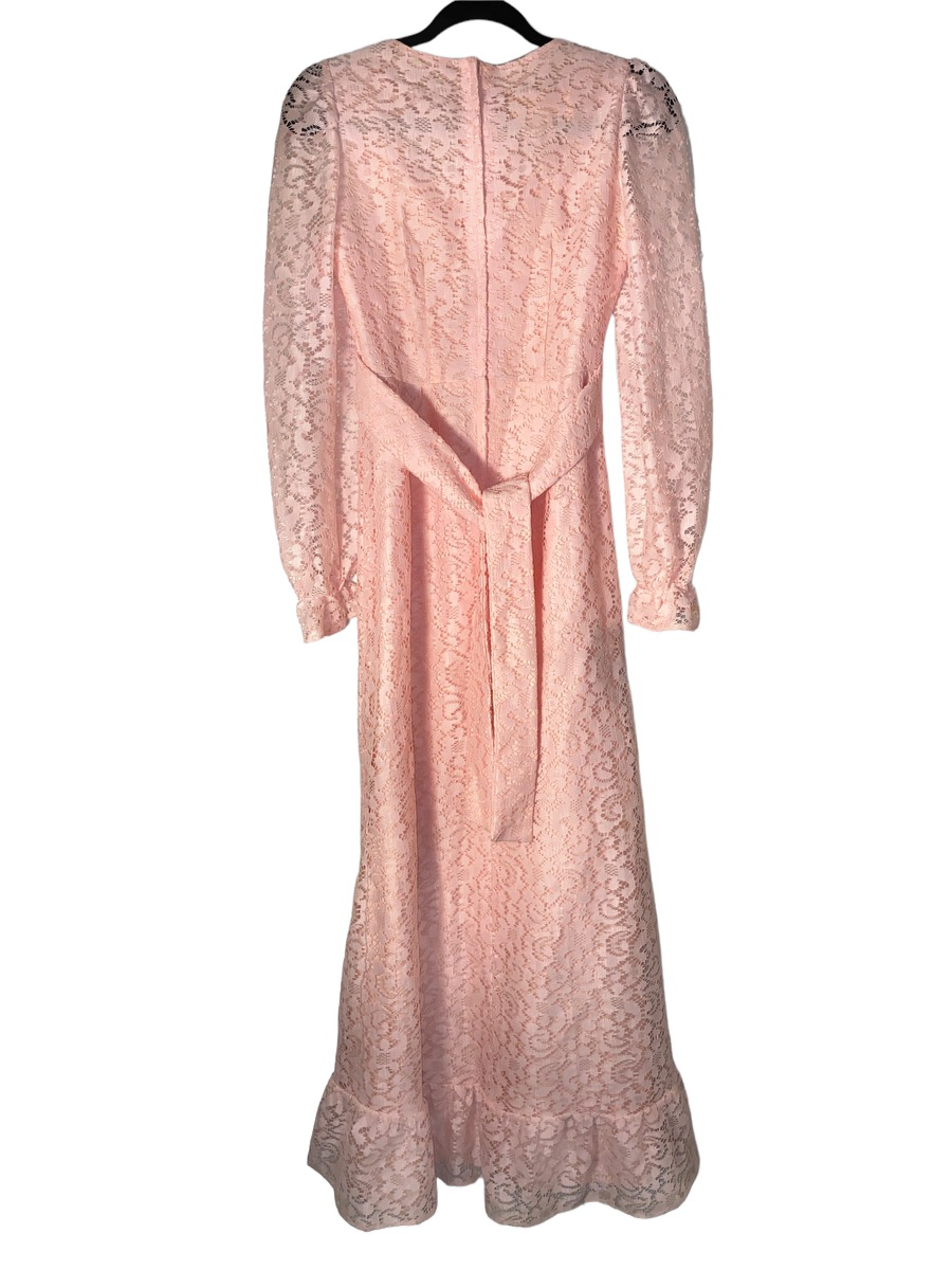 1960s Pink Lace Maxi Dress by Roberta California