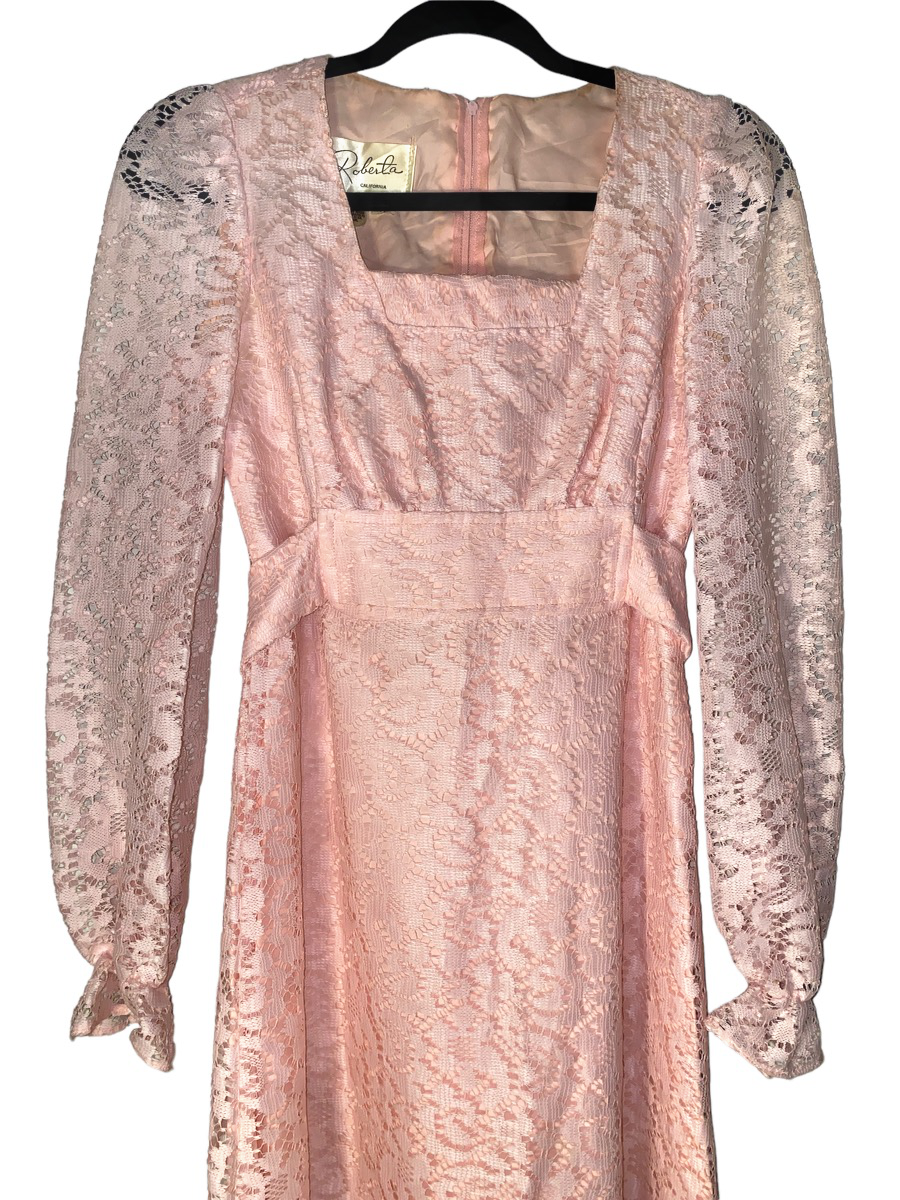 1960s Pink Lace Maxi Dress by Roberta California