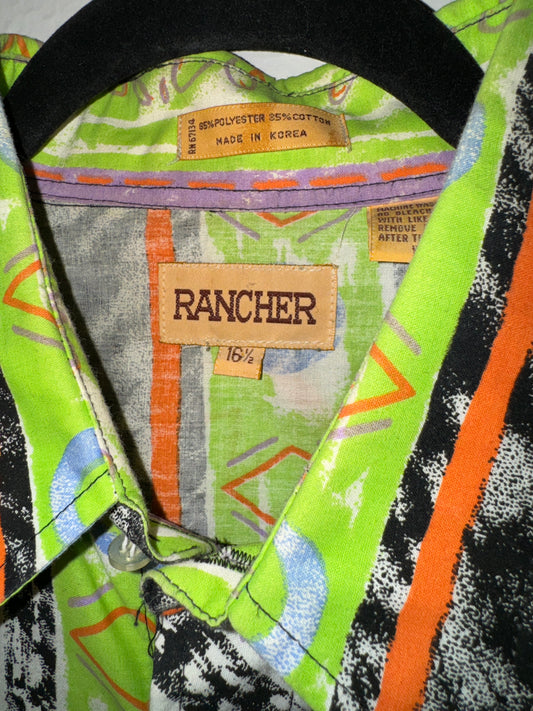 Vintage Neon Pearl Snap Western Shirt by Rancher