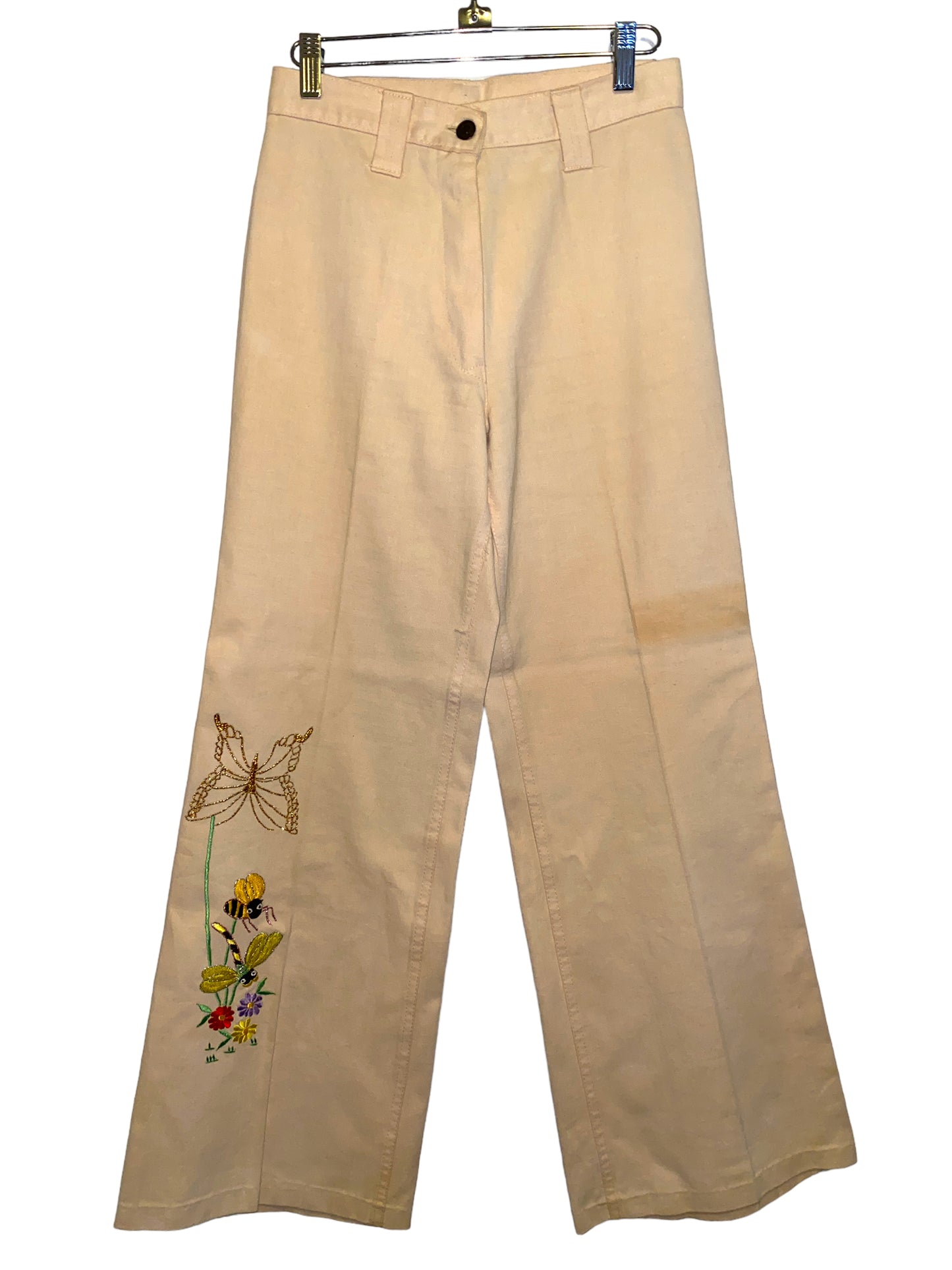 Vintage 1970s Pearl Snap Denim Suit Set Embroidered Bell Bottom