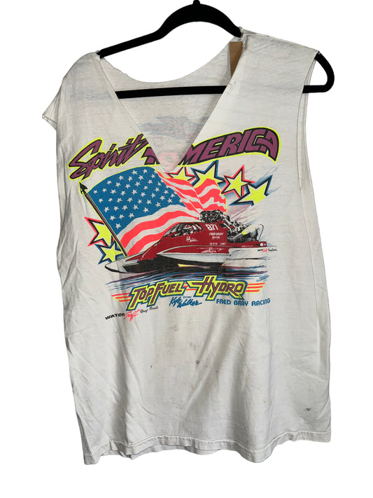 Vintage Racing Boat Shirt Spirit of America Neon Sleeveless Hydro Racing