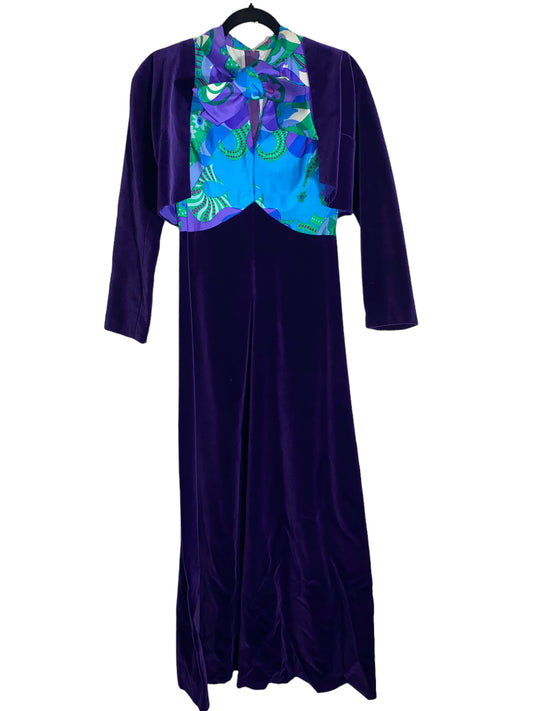 Vintage 1970s Psychedelic and Velvet Maxi Dress w Matching Coat