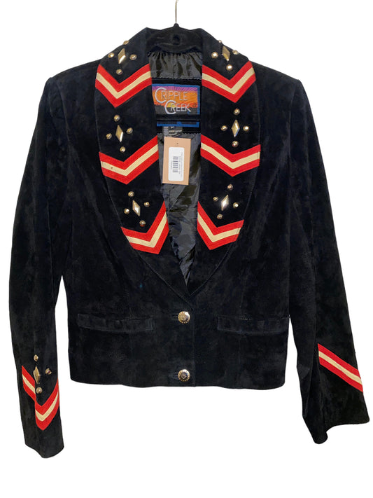 Vintage Cripple Creek Native American Leather Jacket w Stripes and Gems