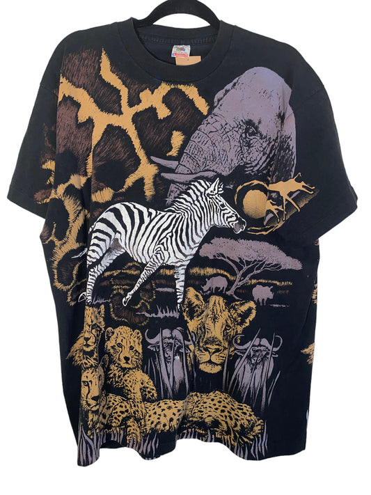 Vintage Zoo Shirt All Over Print Zebra Elephant Cheetah AOP