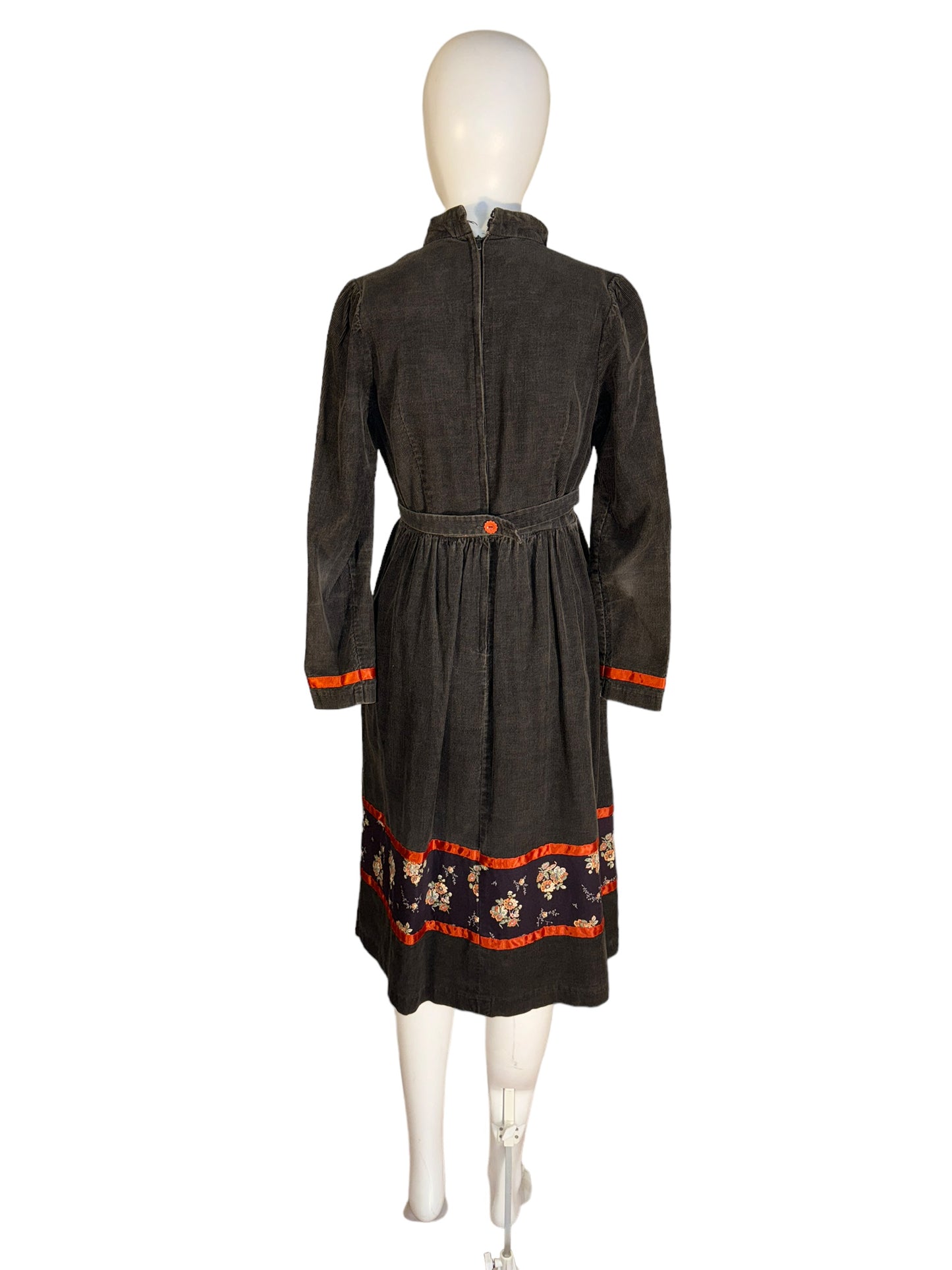Vintage Hippie Dress by Trivia Corduroy Dress Midi Deep V 1970s