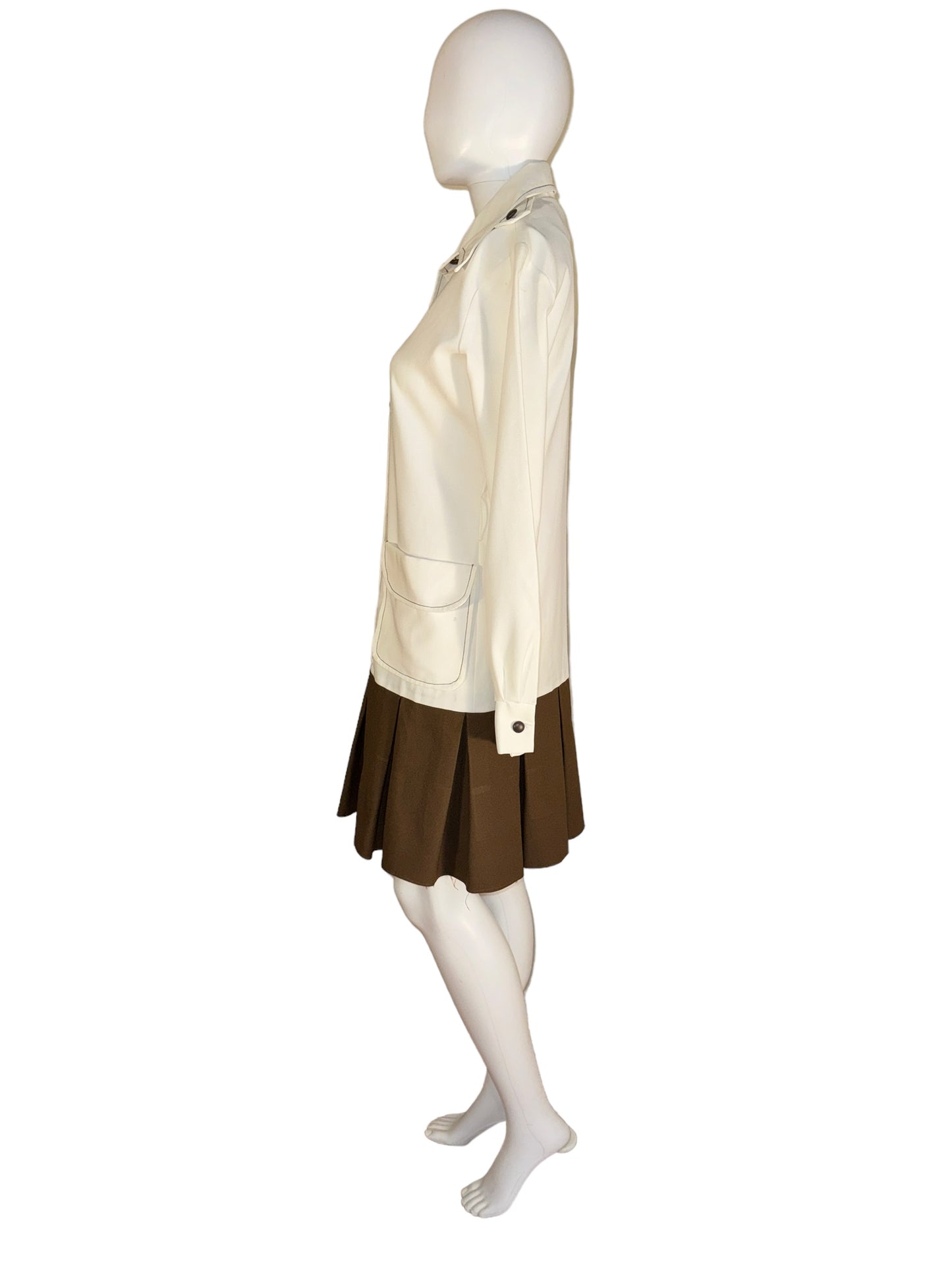 Vintage Wide Lapel Dress Drop Waist Pleated Skirt 1970s
