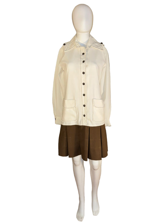 Vintage Wide Lapel Dress Drop Waist Pleated Skirt 1970s