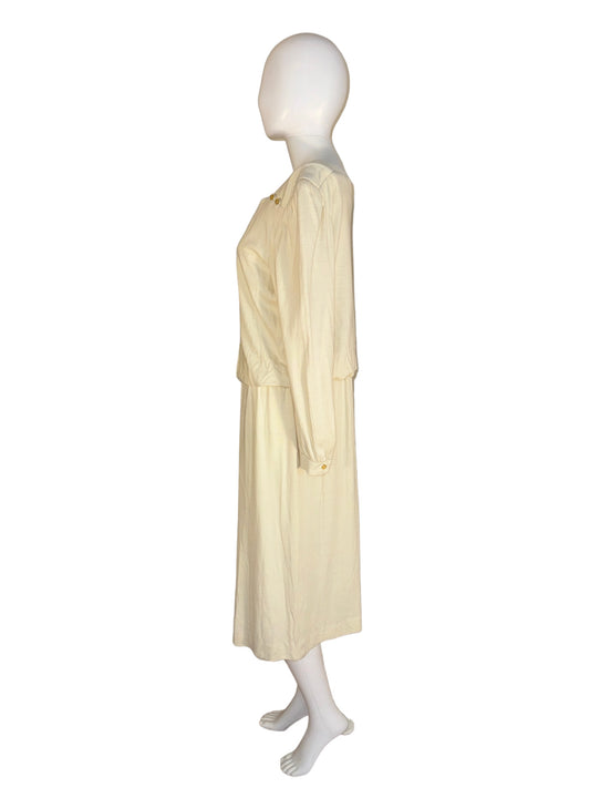 Vintage 1980s Flounced Dress Drop Waist Off White