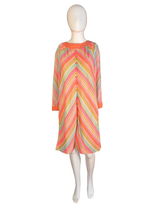 Vintage Pastel Stripe Dress 1970s Baby Doll