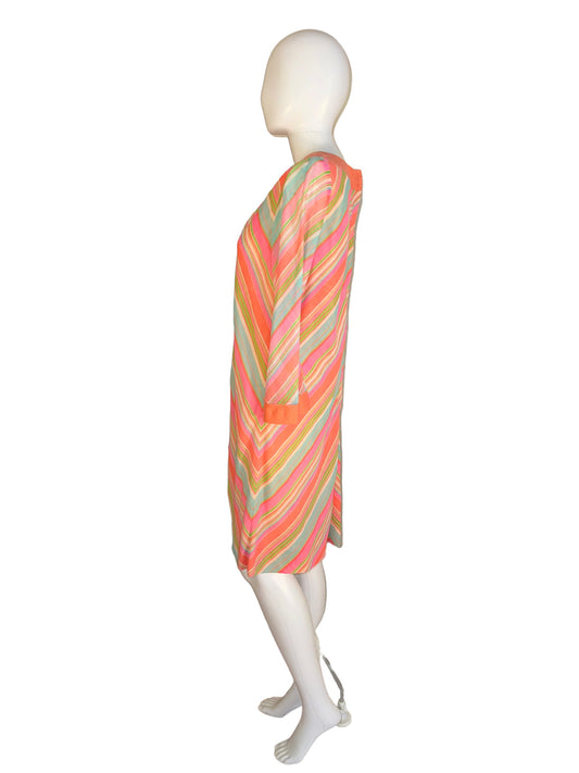 Vintage Pastel Stripe Dress 1970s Baby Doll