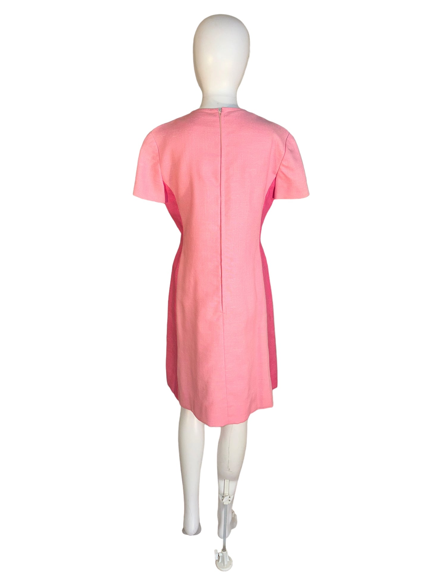 Vintage 1970s Dress Two Tone Pink w Lucite Buttons