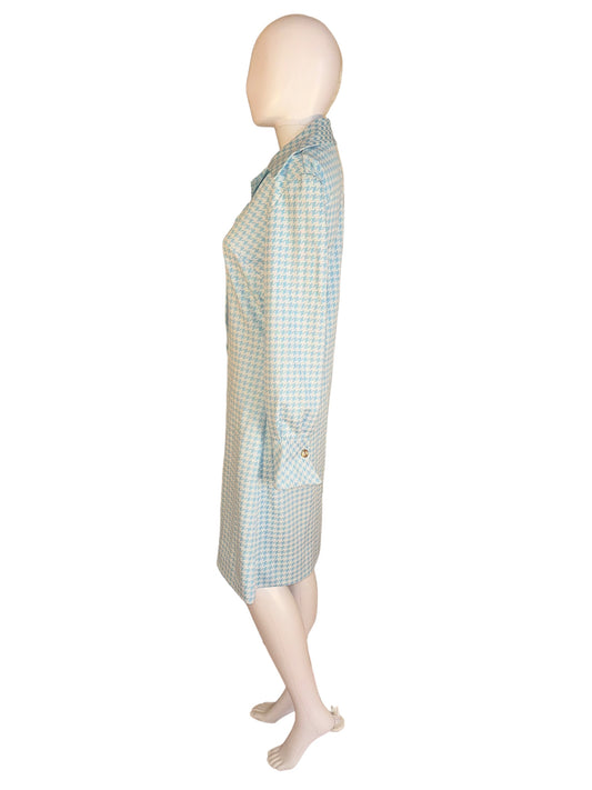 Vintage Wide Lapel Gingham Dress by David Crystal 1970s Flared Cuff