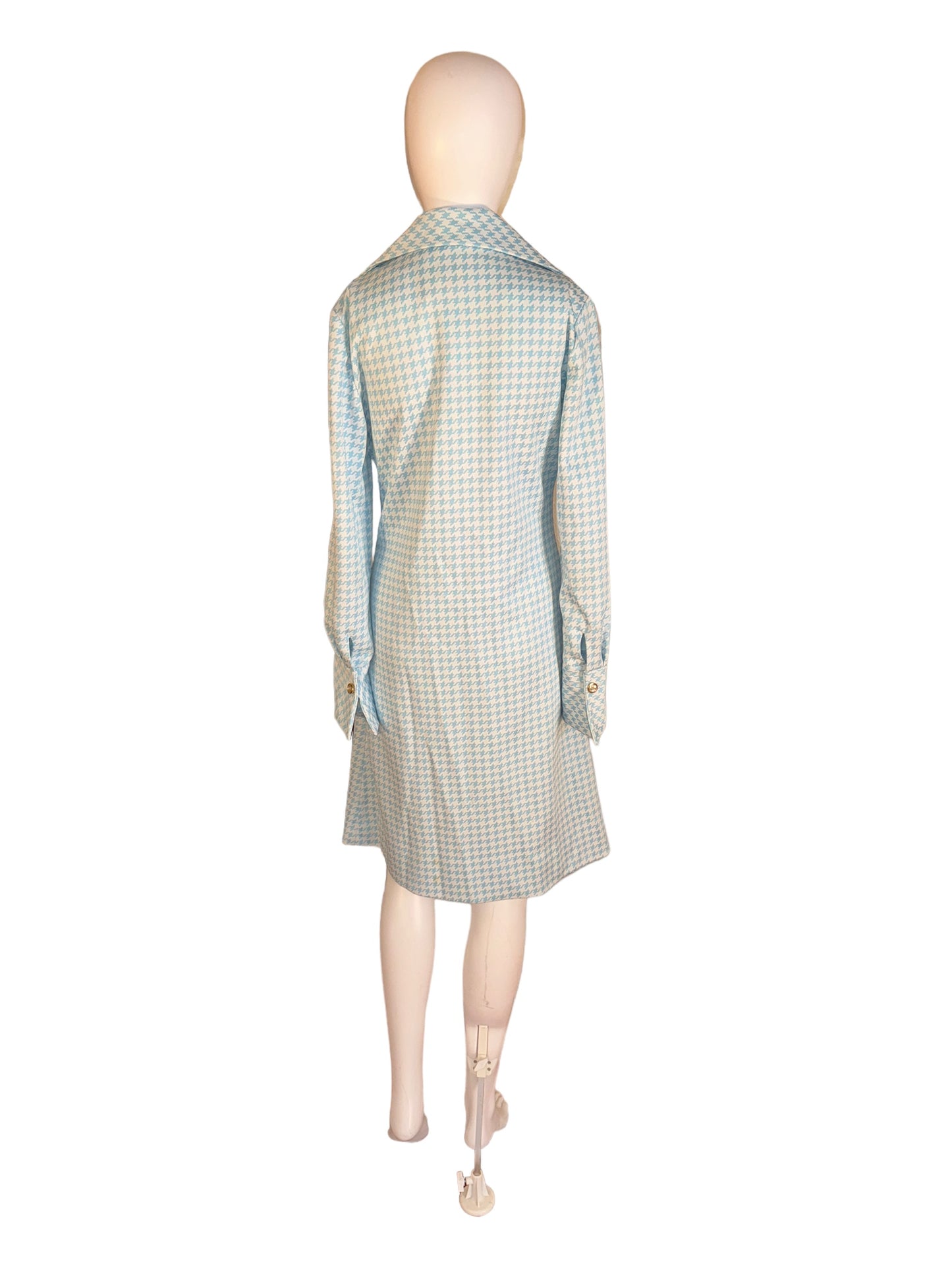 Vintage Wide Lapel Gingham Dress by David Crystal 1970s Flared Cuff