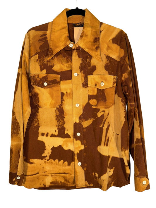 Vintage 1970s Button Up Wide Lapel AOP Bleach Print
