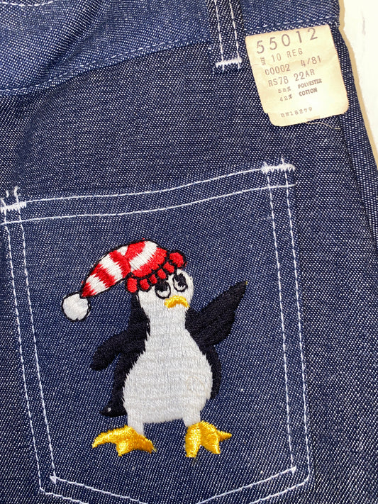 1970s Penguin Stitched Denim Skirt