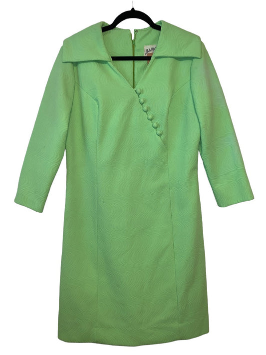 1970s Green Wavy Print Dress