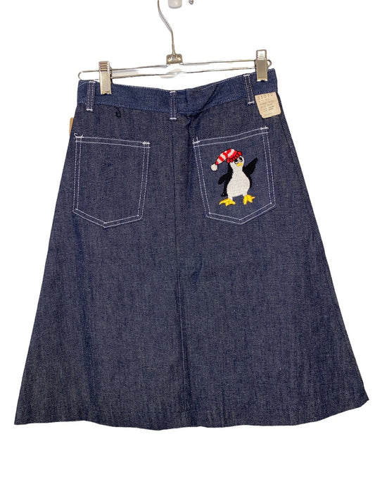 1970s Penguin Stitched Denim Skirt