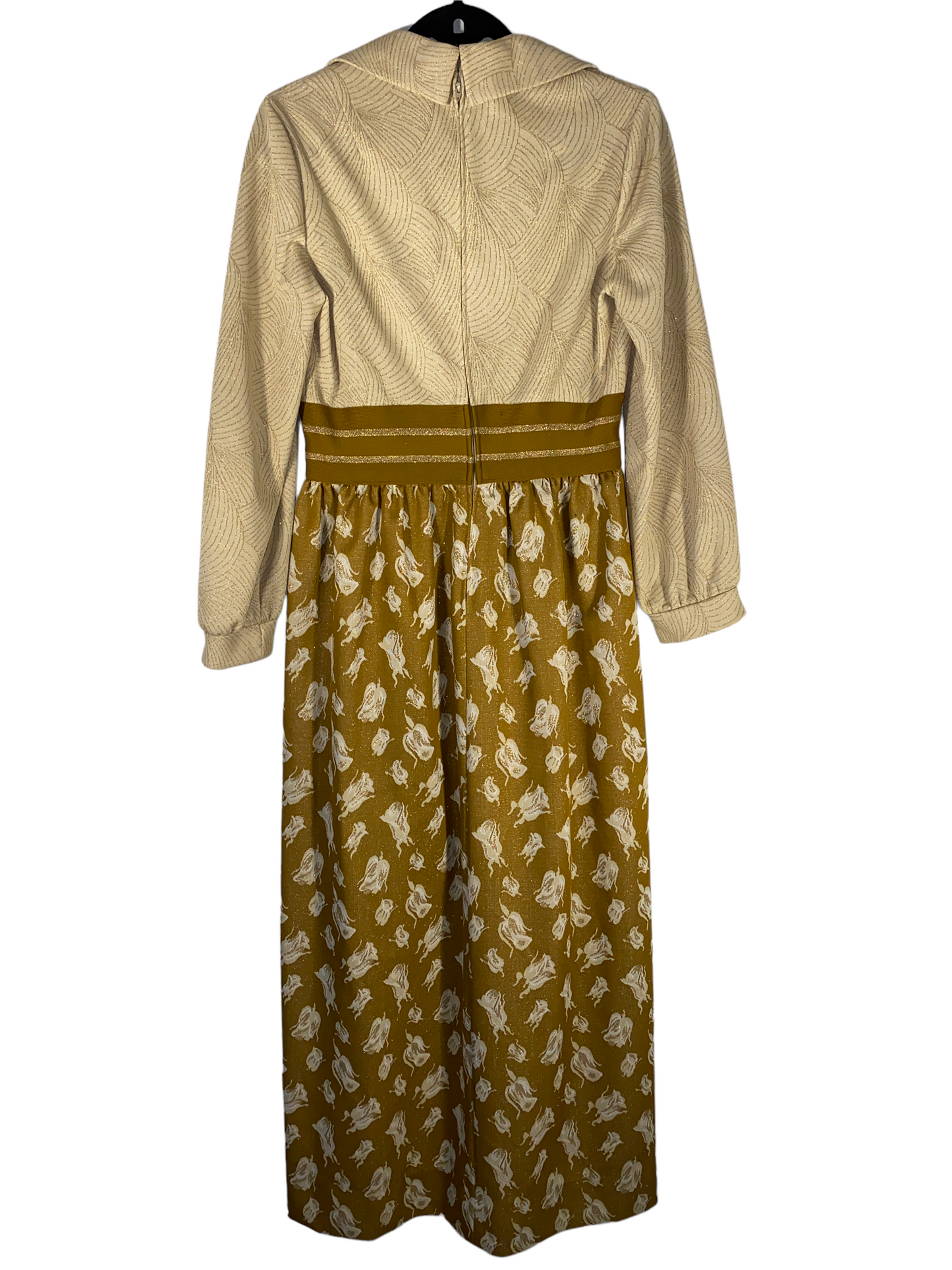 1970s Leslie Fay Gold Formal Maxi Dress