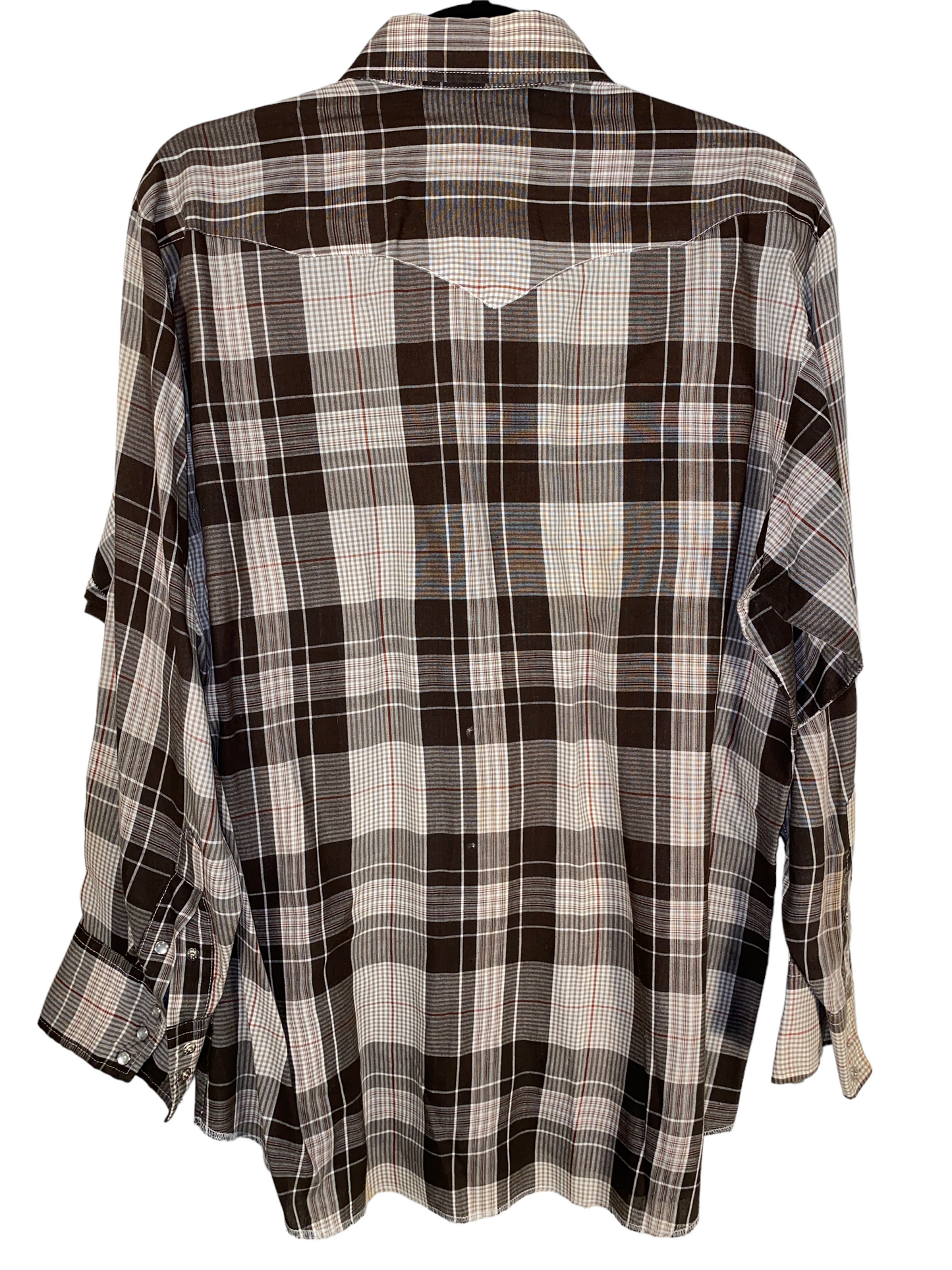 1990s Panhandle Slim Brown Plaid Pearl Snap Shirt