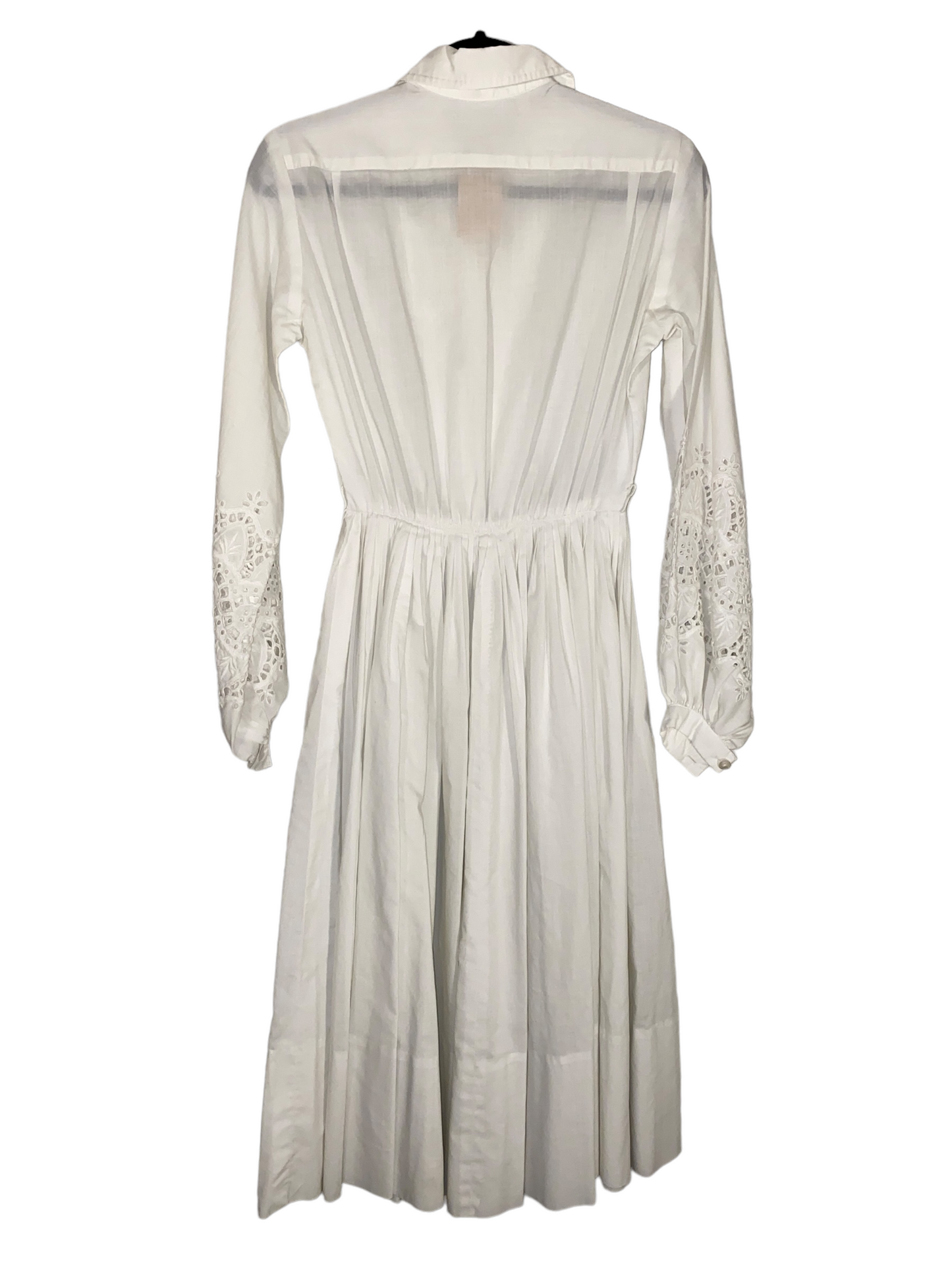 1970s White Dress w Pinhole Lace Bell Sleeves (XXS)