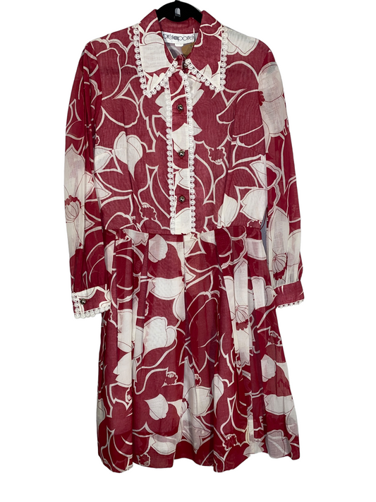 1970s Wide Lapel Lace Trim Dress by Pretaporte (M/L)