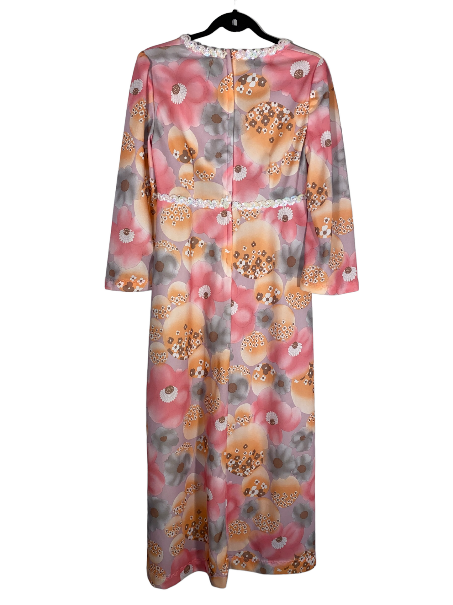 1970s Pastel Print Hippie Maxi Dress (L)