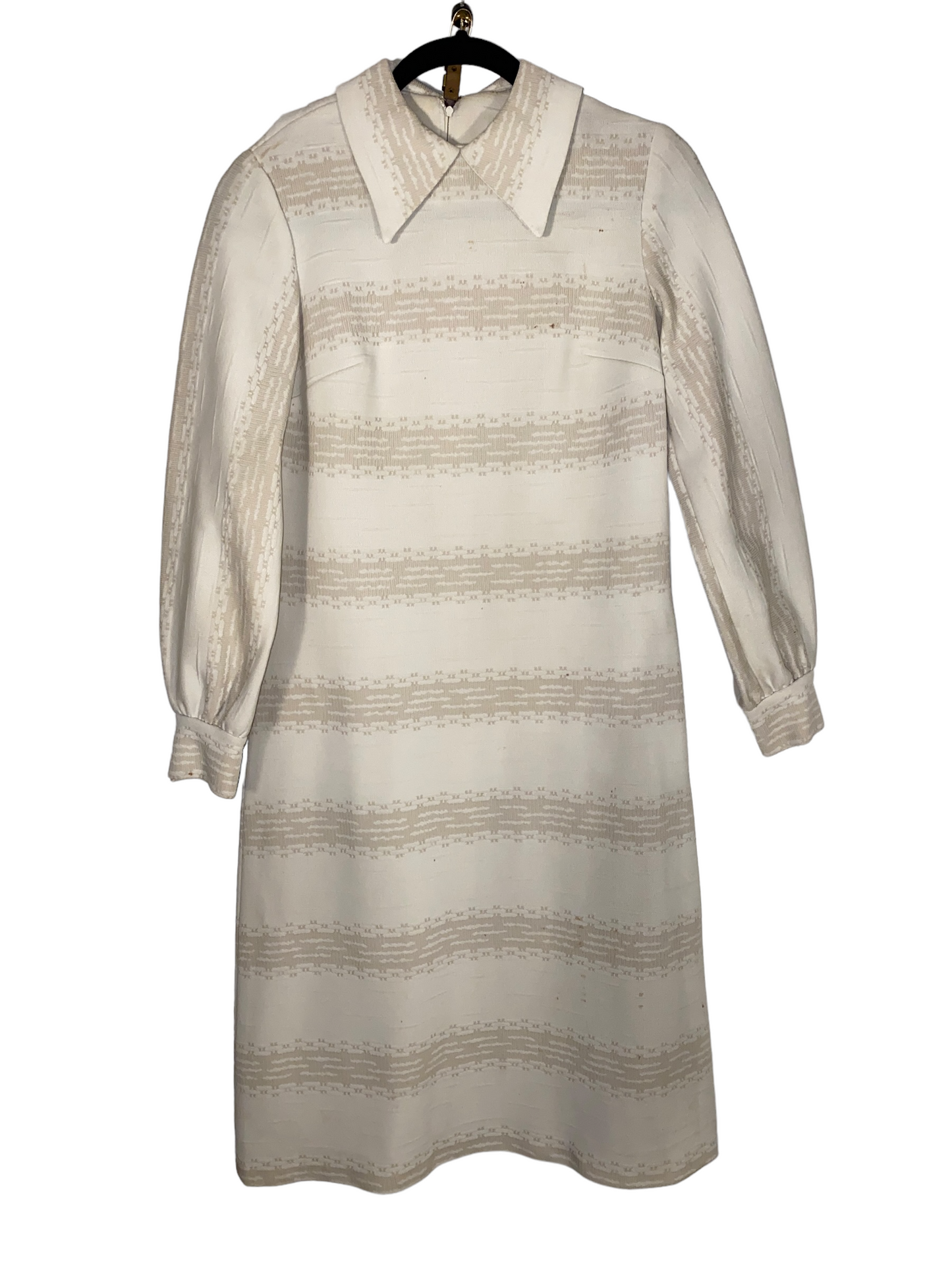 1970s Wide Lapel Horizontal Pattern Midi Dress w Belt (L)