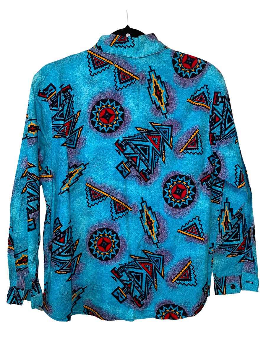 1990s Womens Western Shirt Navajo Print w Keyhole