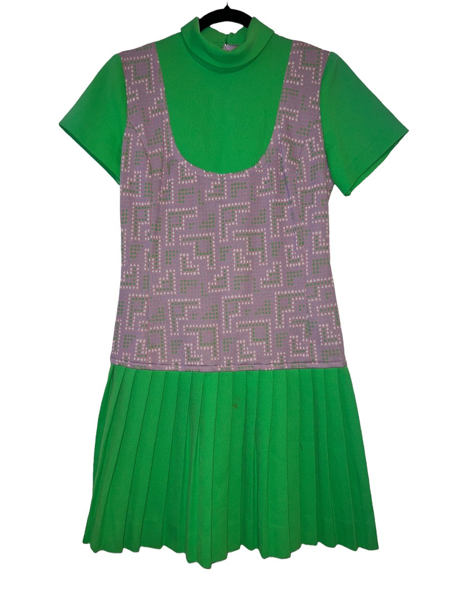 1970's Mock Apron Pleated Midi Dress by Brook Hollow