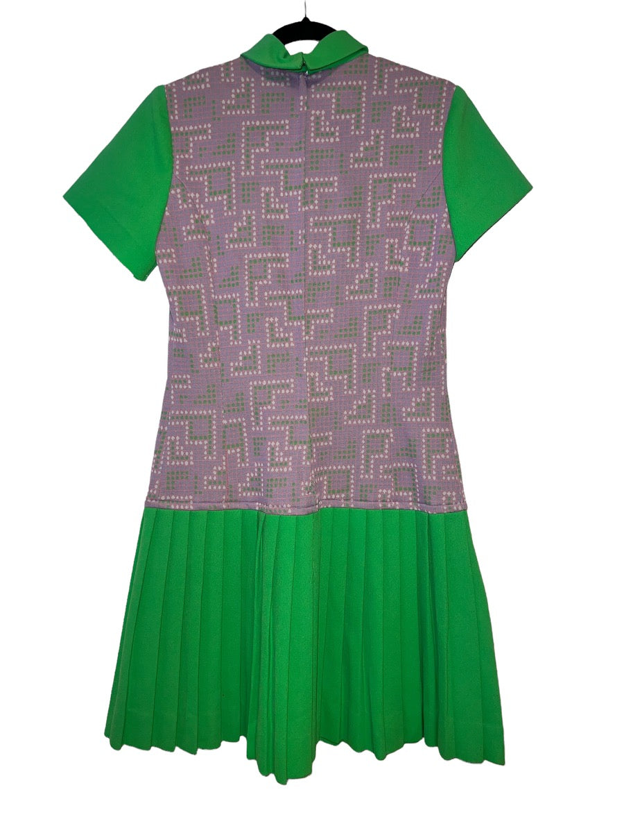 1970's Mock Apron Pleated Midi Dress by Brook Hollow