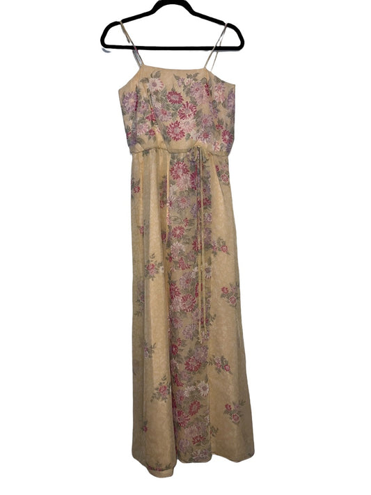 1980's Taffeta Style Spaghetti Strap Maxi Dress with Flower Print