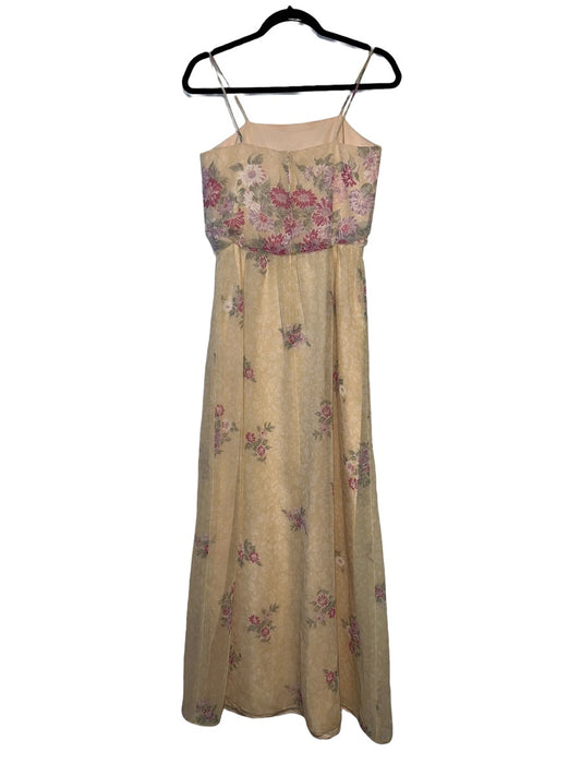 1980's Taffeta Style Spaghetti Strap Maxi Dress with Flower Print