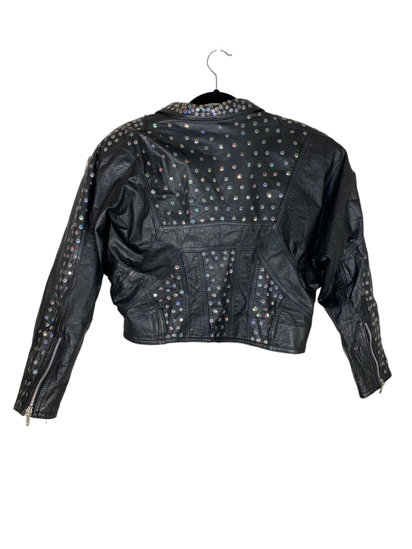 1980s Rhinestone Leather Biker Jacket