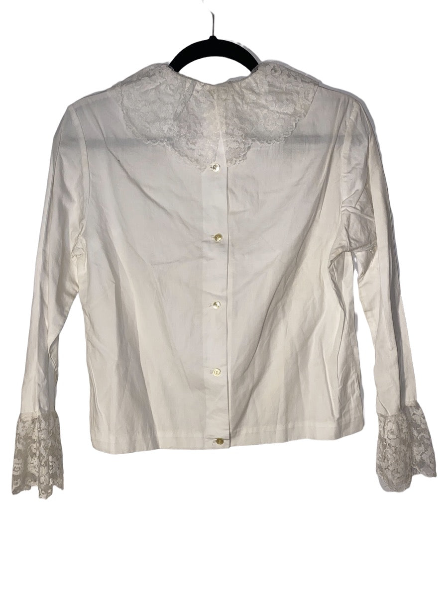 Lace Collar Faux Linen Button Up