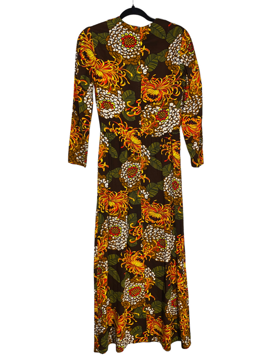 1970s Psychedelic Floral Maxi Dress