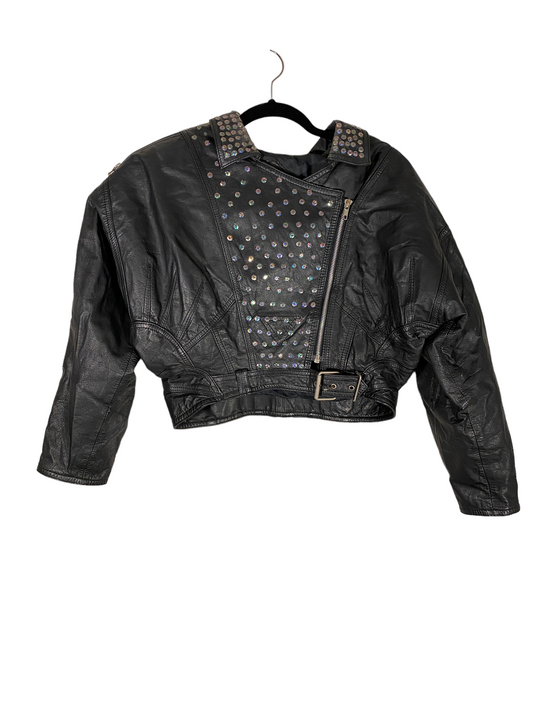 1980s Rhinestone Leather Biker Jacket