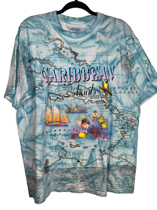1990s All Over Print Caribbean Islands Map Shirt