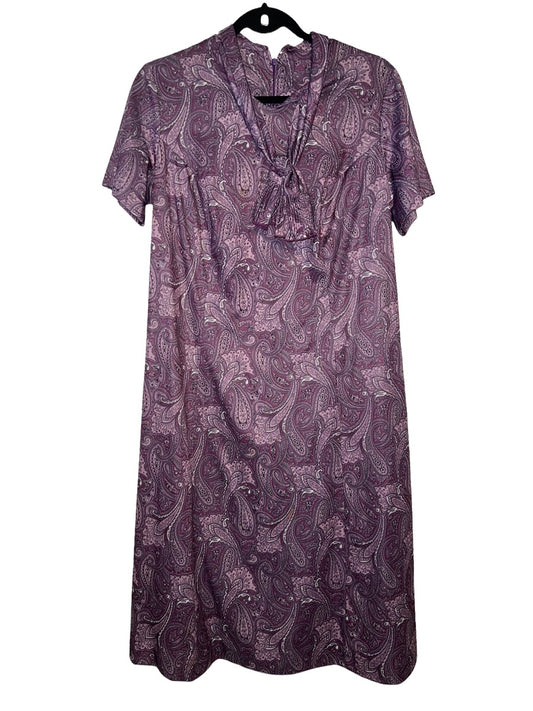 1970's All Over Print Paisley Midi Dress with Attached Scarf