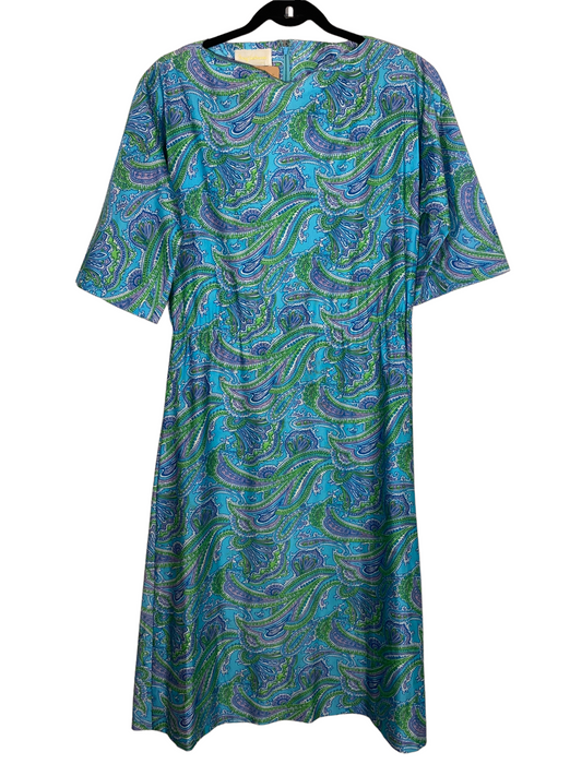 1970s Satin Style Paisley Print Dress by Miss Jackson's of Tulsa (L)
