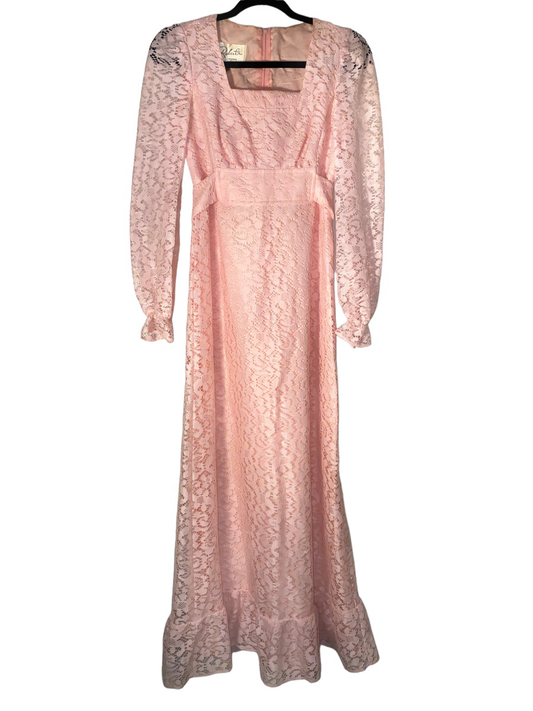 1960s Pink Lace Maxi Dress by Roberta California